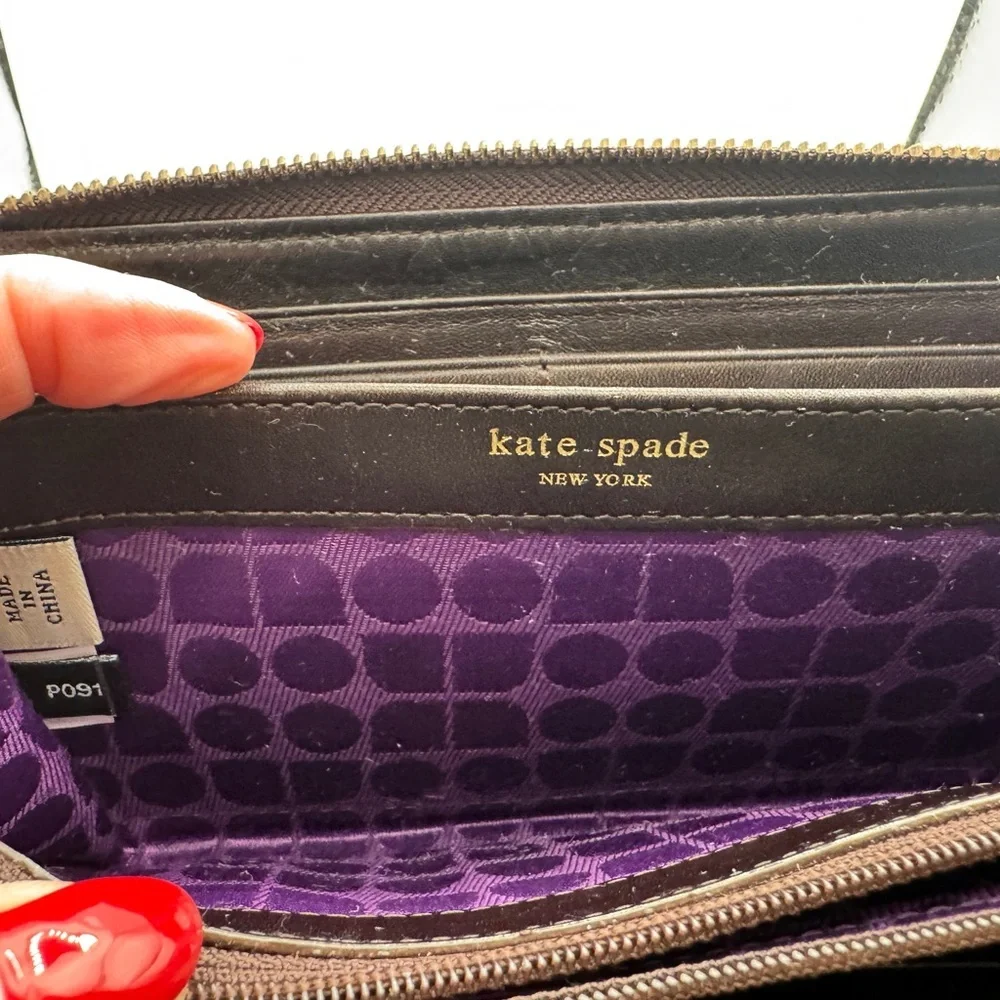 KATE SPADE ♠️ Neda Thompson Street Noel Brown Fabric Zip Around Wallet